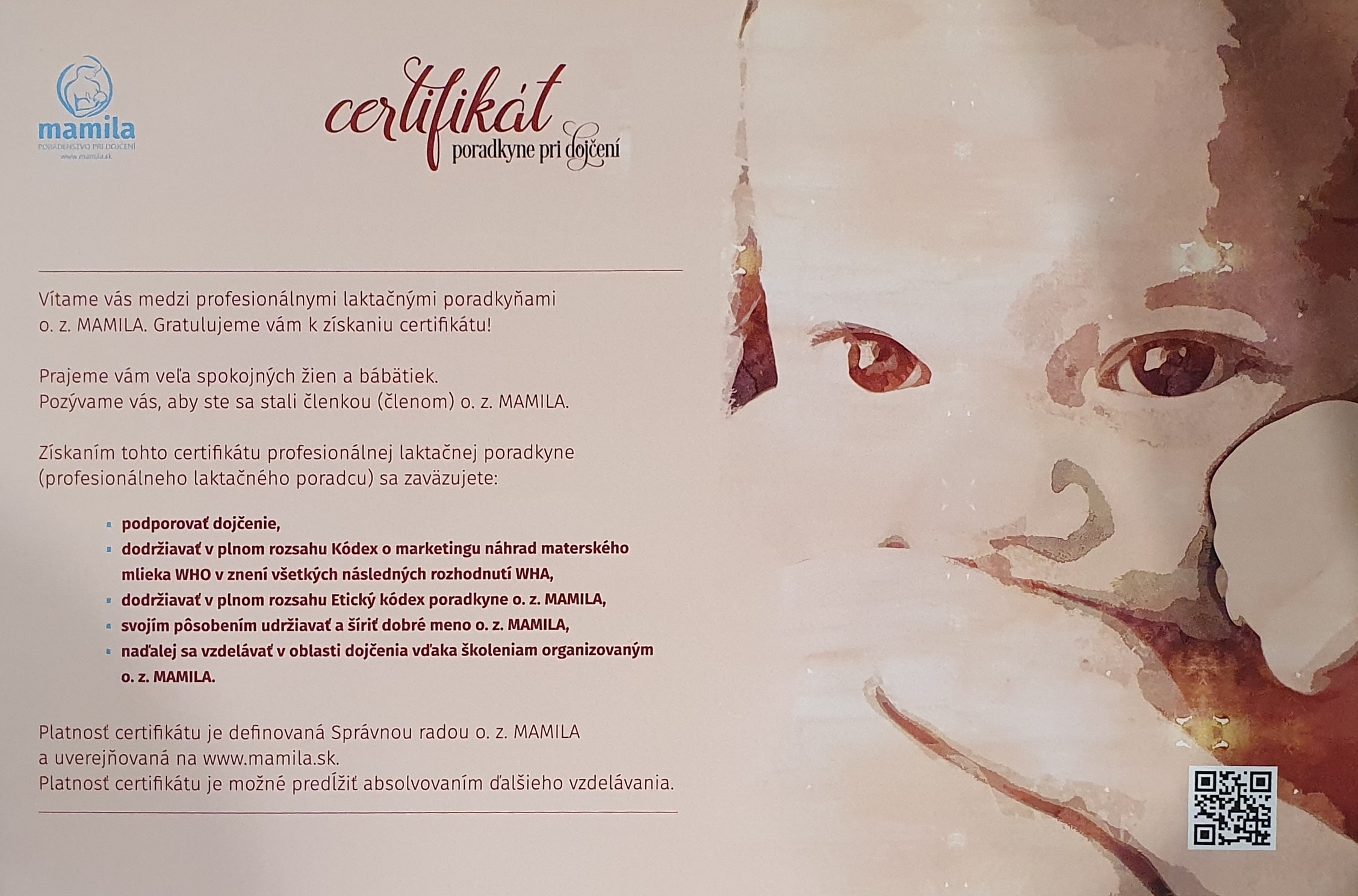 Certifikát - zadná strana