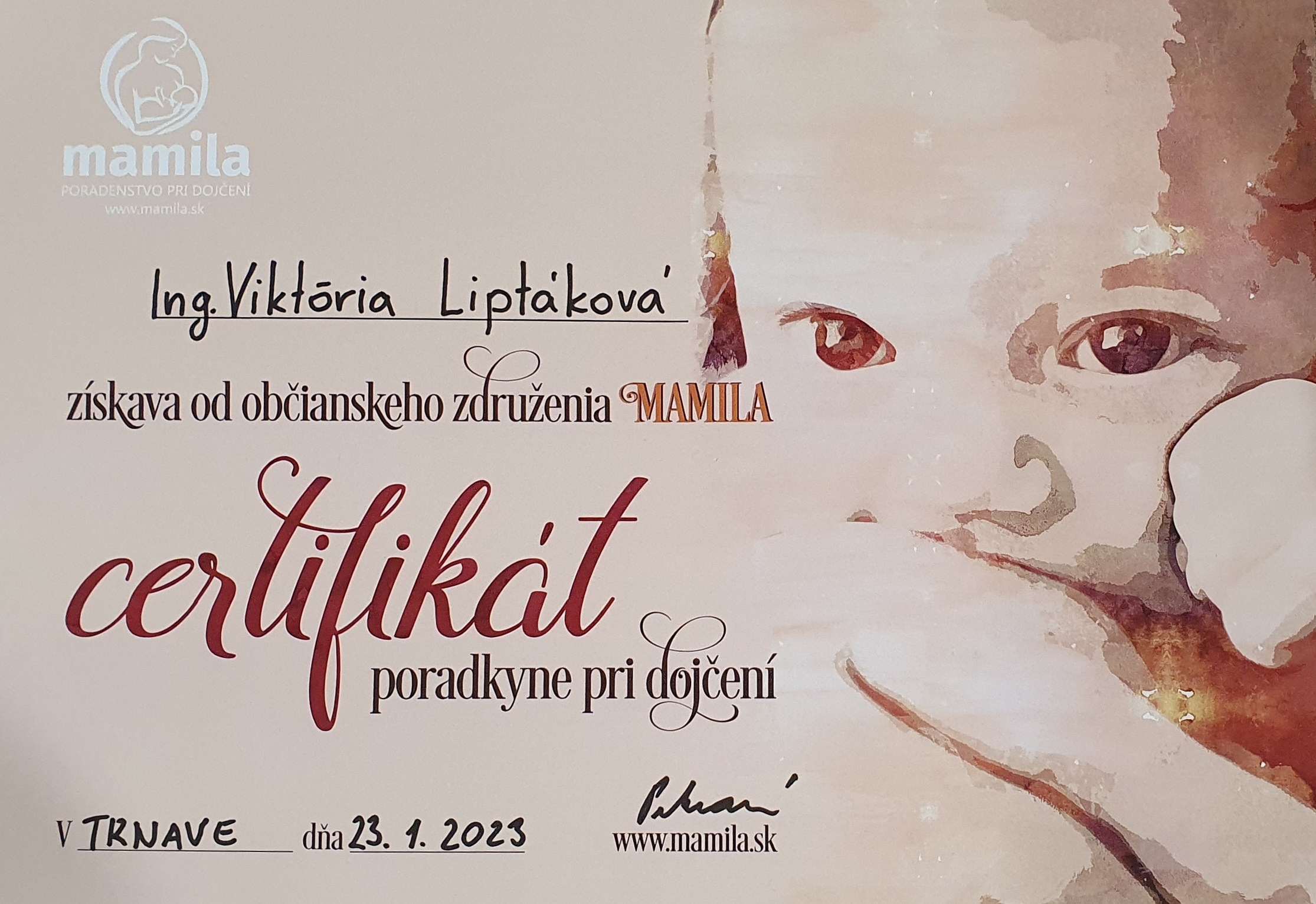 Certifikát - predná strana
